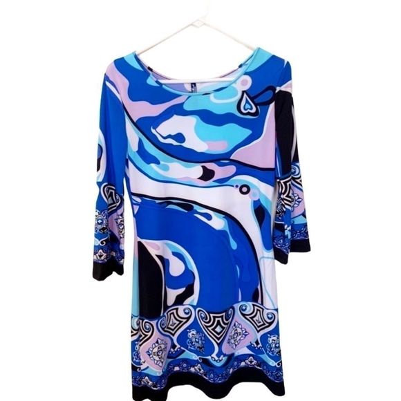White Mark Dresses & Skirts - White Mark Dress Blue Pattern 3/4 Sleeves Medium